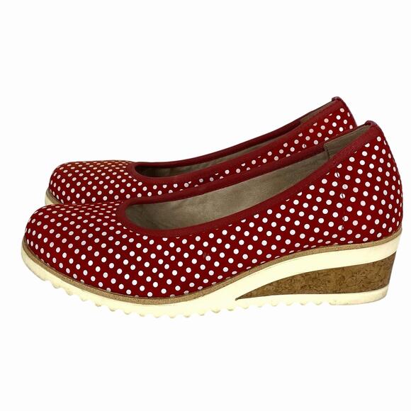 REMONTE Red Polka Dot Wedge Heels Womens US 6-6.5 Retro 50s Pin Up Rockabilly - Picture 4 of 11